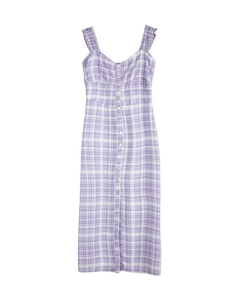 Lavendelkleurige geruite midi-jurk