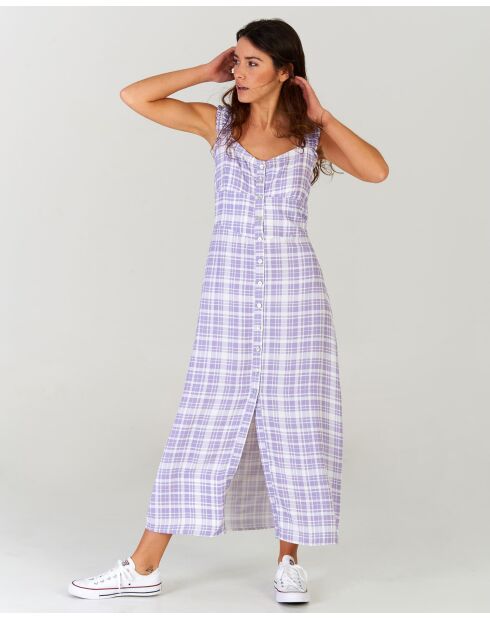 Lavendelkleurige geruite midi-jurk