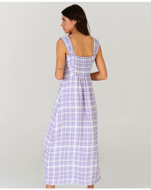 Lavendelkleurige geruite midi-jurk