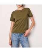 Gaby rundes khakifarbenes olivgrünes T-Shirt