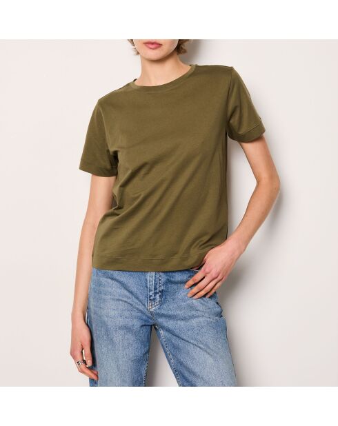 Gaby rundes khakifarbenes olivgrünes T-Shirt