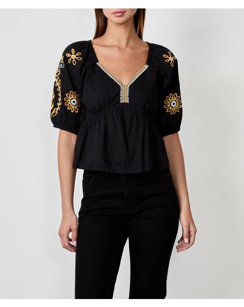 Blusa negra bordada Tiva