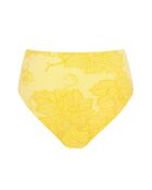 Geel bikinibroekje met hoge taille aan het zwembad