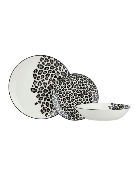 Juego de vajilla de porcelana Black Leopard Decor, 18 piezas