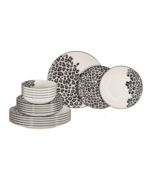 Juego de vajilla de porcelana Black Leopard Decor, 18 piezas