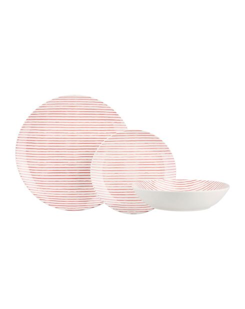 Set de vajilla Decoración Bayadere de porcelana rojo/gris, 18 piezas