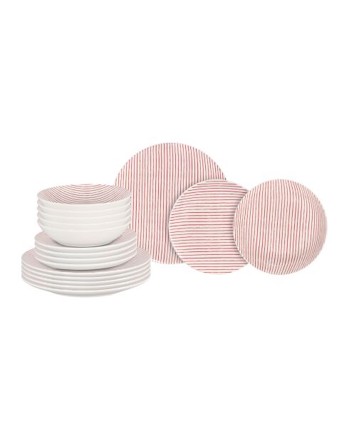 Set de vajilla Decoración Bayadere de porcelana rojo/gris, 18 piezas