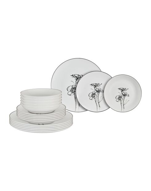 Juego de vajilla de porcelana Black Floral Decor - 18 piezas
