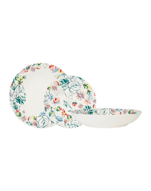 Juego de vajilla con decoración floral, estampado, 18 piezas