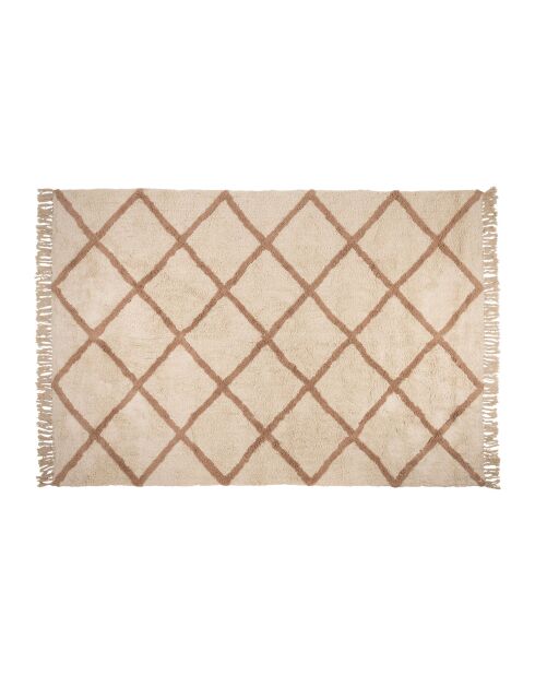 Geometrischer Teppich in Weiß und Terrakotta, 230 x 160 cm