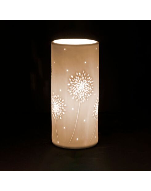 Witte plantaardige cilinderlamp - D11xH24 cm - E14-25W - porseleinen kabel van 1,70 m