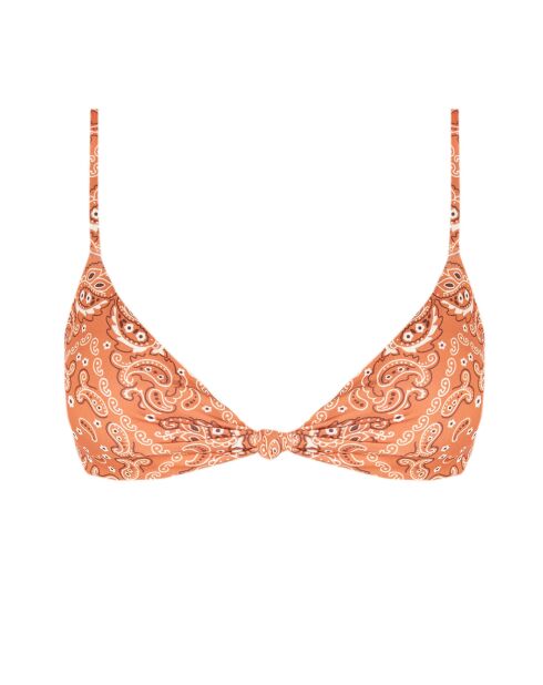 Bikinitop van terracotta met knoopsluiting en bandana