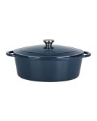 Tradifonte Kochtopf aus emailliertem Gusseisen, oval, blau, 6,5 l