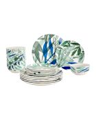 Juego de vajilla de porcelana Voyage à Kalamata con decoración vegetal verde/azul, 18 piezas