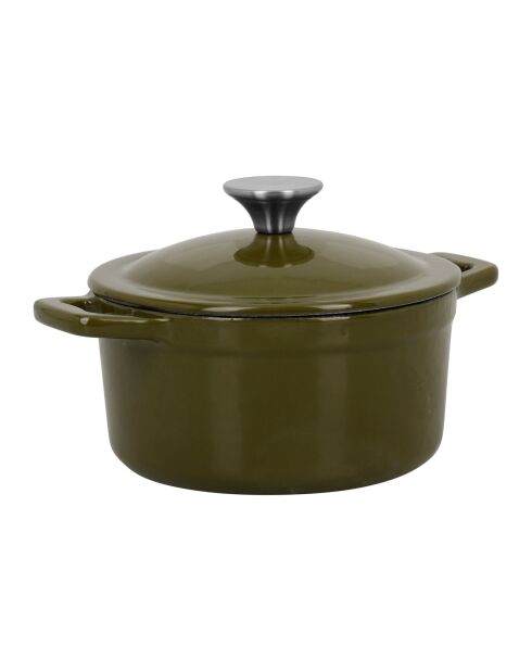 Ronde gietijzeren mini-ovenschotel van olijfgroen - D.14,5 cm