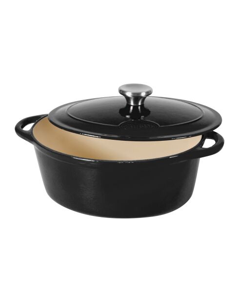 Tradifonte Kochtopf aus emailliertem Gusseisen, weiß/schwarz, oval, 6,5 l