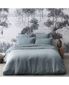 Federa in lino lavato tinta unita blu con cascata Nouvelle Vague