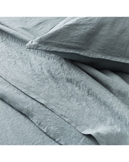 Federa in lino lavato tinta unita blu con cascata Nouvelle Vague