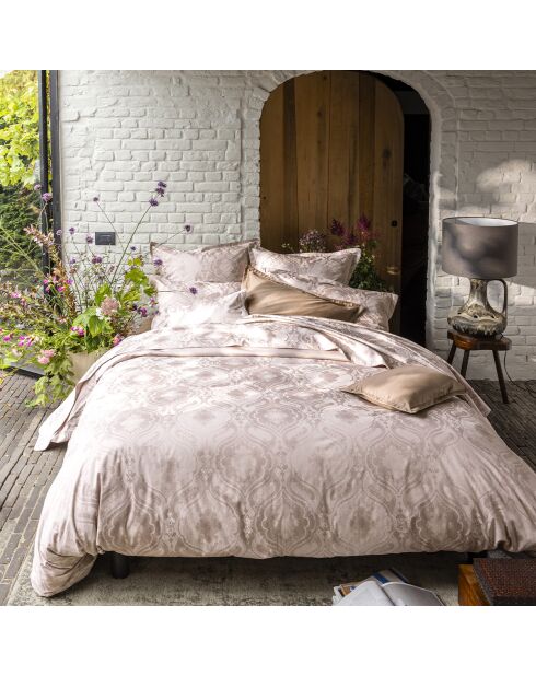 Federa stampata in raso di cotone biologico Shalimar rosee