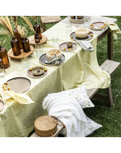 Nappe unie en lin Chambray vert yuzu