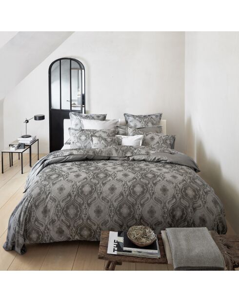 Federa in raso di cotone biologico Shalimar grigio Meteore stampato