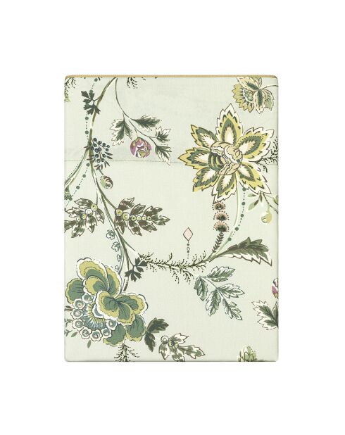 Lenzuolo piatto in raso di cotone biologico stampato verde lime Maussane