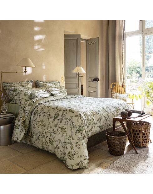 Lenzuolo piatto in raso di cotone biologico stampato verde lime Maussane