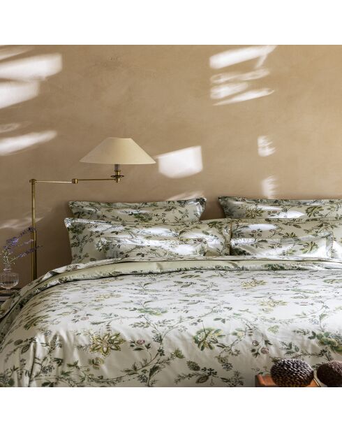 Lenzuolo piatto in raso di cotone biologico stampato verde lime Maussane