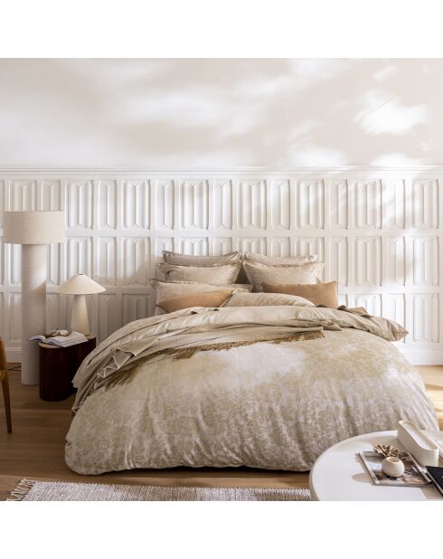 Federa per cuscino in cotone memory beige con stampa jacquard Moon