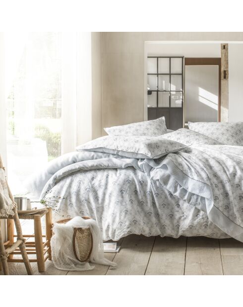 Federa in puro lino stampato bianco Lourmarin