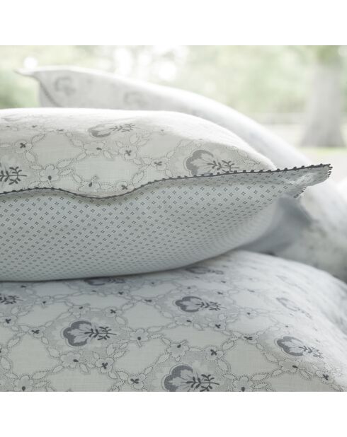 Federa in puro lino stampato bianco Lourmarin