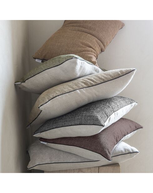 Housse de coussin unie en lin et velour Voltaire marron - 40x60 cm