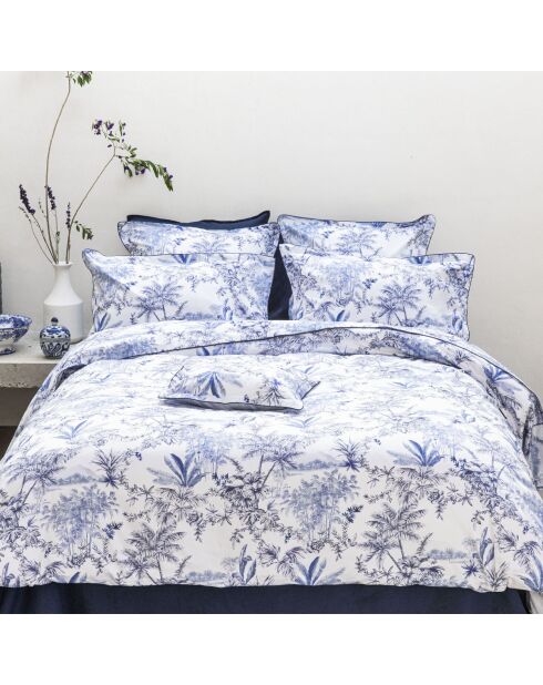 Federa per cuscino Rivages bleu de chine in raso di cotone biologico stampato