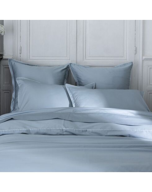 Federa in raso di cotone biologico Teophile blu baltico, tinta unita