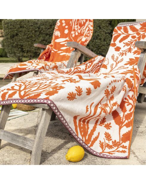 Drap de plage en jacquard velours Calyspo orange moyen - 100x180 cm