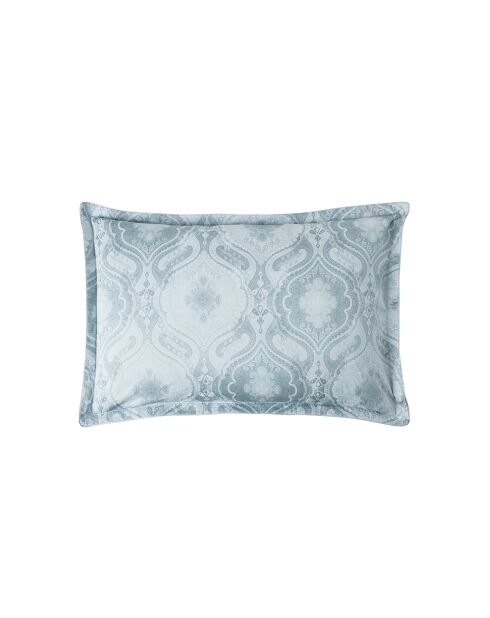 Federa stampata in raso di cotone biologico Shalimar blu baltico