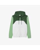 Weiß/liamone-grüner Kapuzenpullover mit Farbblock-Reißverschluss