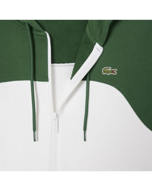 Weiß/liamone-grüner Kapuzenpullover mit Farbblock-Reißverschluss