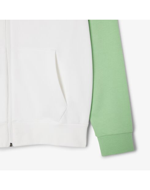 Weiß/liamone-grüner Kapuzenpullover mit Farbblock-Reißverschluss