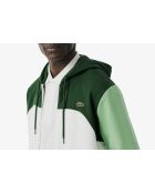 Weiß/liamone-grüner Kapuzenpullover mit Farbblock-Reißverschluss