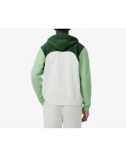 Weiß/liamone-grüner Kapuzenpullover mit Farbblock-Reißverschluss