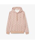 Fleece-Kapuzenpullover mit Latte/Iberis-Monogramm