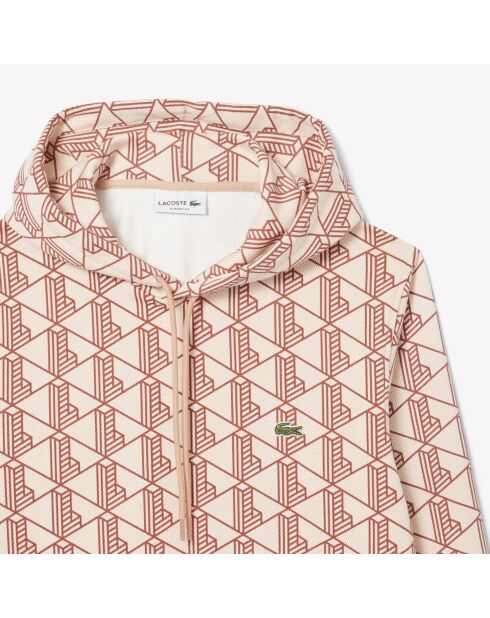 Fleece-Kapuzenpullover mit Latte/Iberis-Monogramm