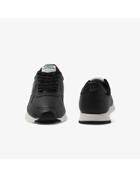 Zwart/gebroken witte leren linetrack sneakers