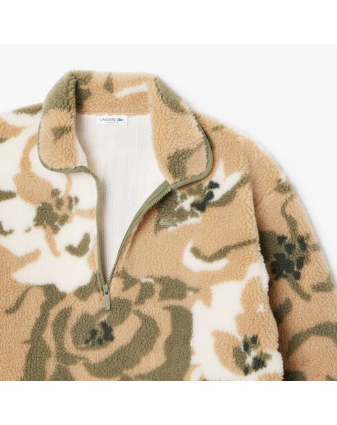 Kaki/Weens polosweatshirt met oversized jacquardfleece uit Lapland