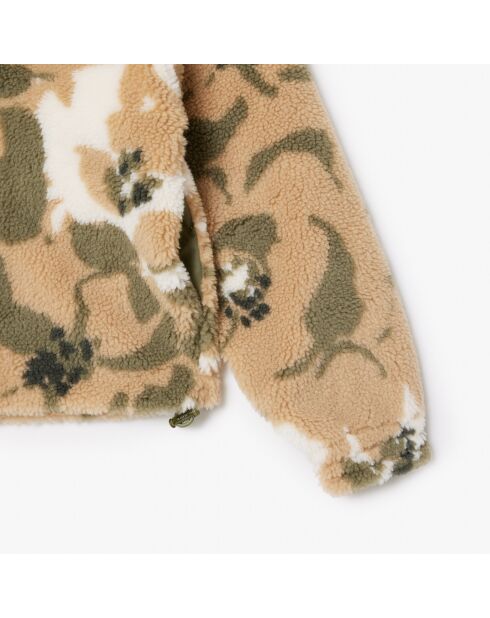 Kaki/Weens polosweatshirt met oversized jacquardfleece uit Lapland