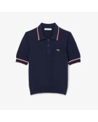 Crop-Poloshirt aus Baumwolle in 3D-Stretchqualität mit nahtlosem Stretch-Design in Marineblau/Grenadine