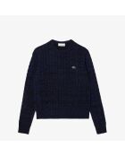 Kabeltrui van katoen en marineblauwe wol/methyleen