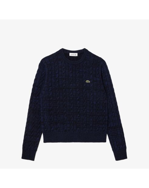 Kabeltrui van katoen en marineblauwe wol/methyleen