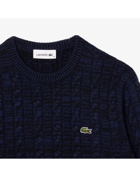 Kabeltrui van katoen en marineblauwe wol/methyleen